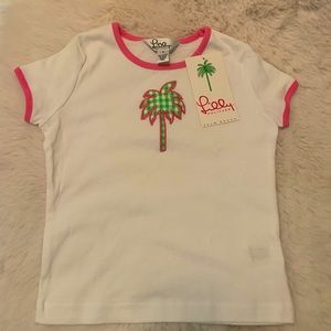 Lilly Pulitzer girls Leafy Green tee. White with hot pink edging.